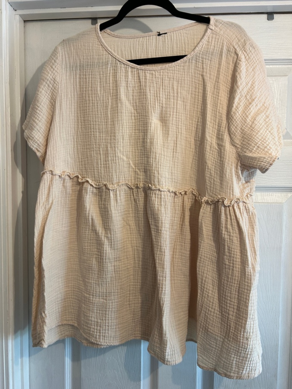 Cream Short-Sleeve Peplum Tunic Top